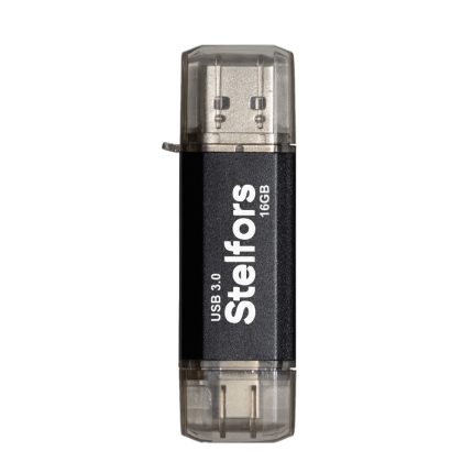 Флеш-накопитель 16GB USB 3.0 Stelfors DUAL Type-C+Type-A STAR серия (метал черный)